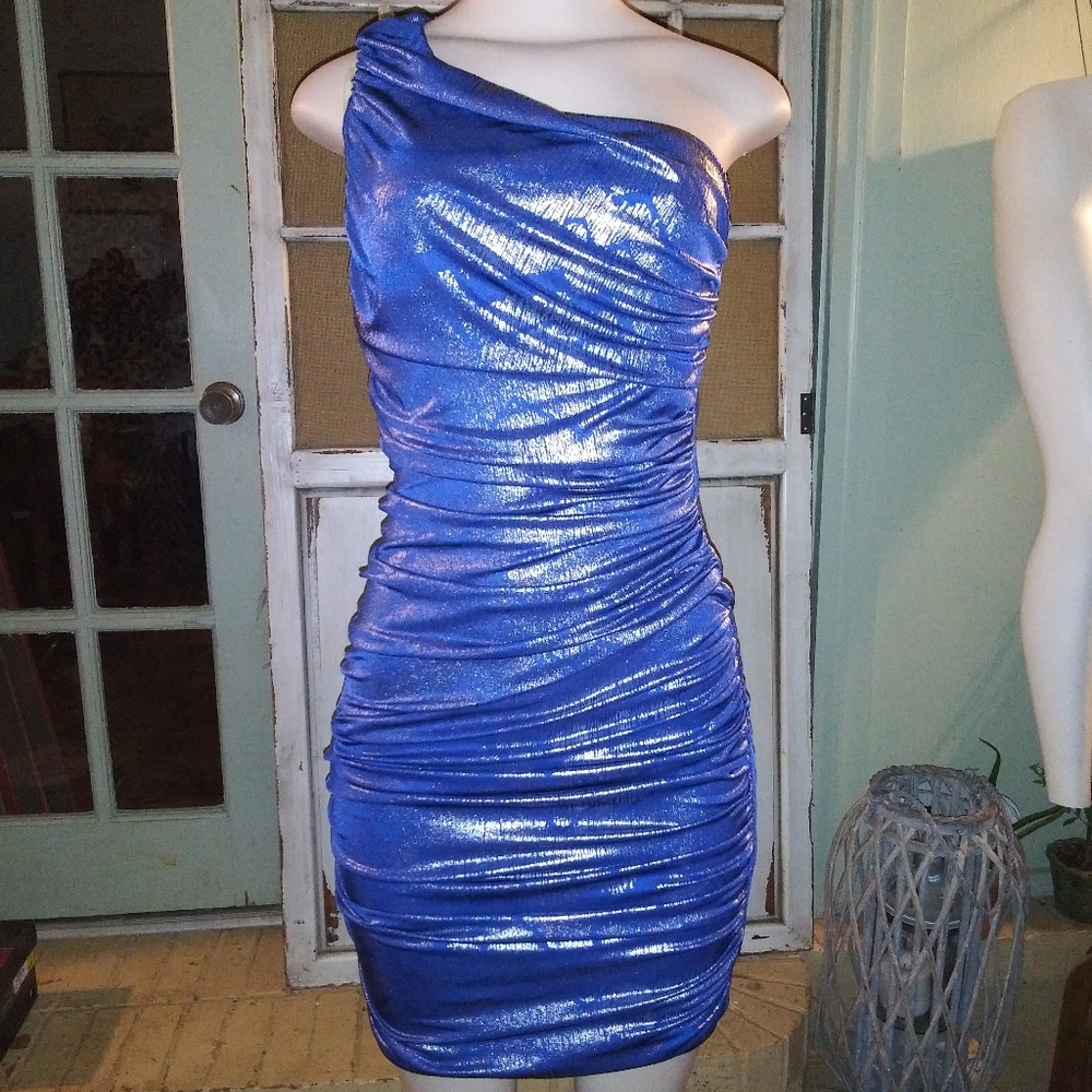 Sexy One Shoulder Blue Dress Small - Picture 1 of 4